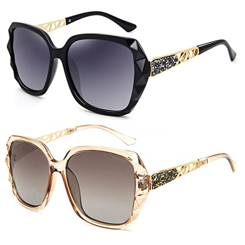 LECKIRUT Oversized Sunglasses for Women Polarized UV Protection Classic Fashion Ladies Shades Gray & Coffee Lens