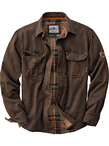 Legendary Whitetails Men's Journeyman Shirt Jacket, Flannel Lined Shacket for Men, Water-Resistant Coat Rugged Fall Clothing, Tobacco, X-Large