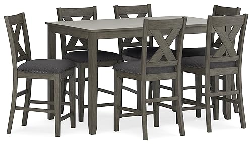 Signature Design by Ashley Caitbrook Casual Counter Height Dining Table and Upholstered Bar Stools with Nailhead Trim, Set of 7, Gray