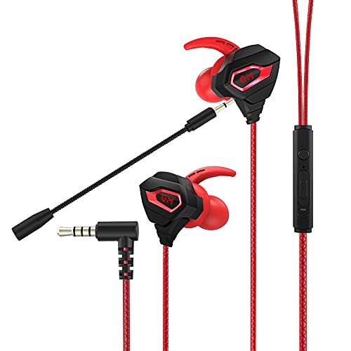 VersionTECH. Gaming Earbuds with Mic，in-Ear Gaming Headphones Wired with Microphone Dual Audio Drivers Noise Cancelling Stereo Bass Compatible for PC/PS5/PS4/Xbox/Nintendo/Switch/Mobile 3.5mm Aux-Red