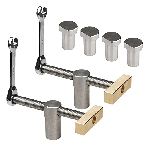 DDWT 2 Pack Bench Dog Clamp Dog Hole Clamp with 4 Pack Bench Dogs Woodworking 3/4 Inch Adjustable Workbench Stop Stainless Steel Brass (19mm)