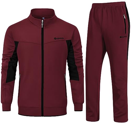 Rdruko Men's Track Suits Sweatsuits 2 Piece Set Jogging Workout Casual Warm Up Outfit Full Zip(Red, US L)