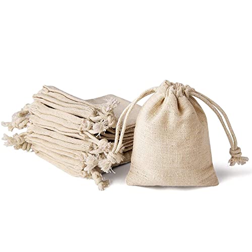 JIAKAI Pack of 20PCS 3x3.7Inch Double Drawstring Cotton Cloth Bag for Small Jewelry Bracelet Beads Spice Gift Bags