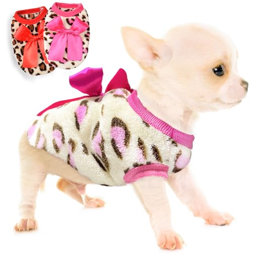 2 Pieces Dog Sweater for Small Dogs Teacup Dog Clothes Leopard Fleece Teacup Chihuahua Yorkie Puppy Clothes XXS Dog Sweater,Size XXSmall