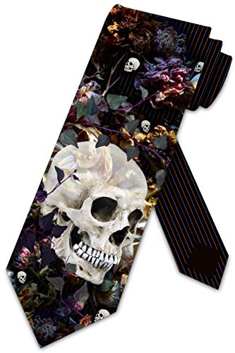 Three Rooker Skull Ties Mens Floral Gothic Halloween Necktie