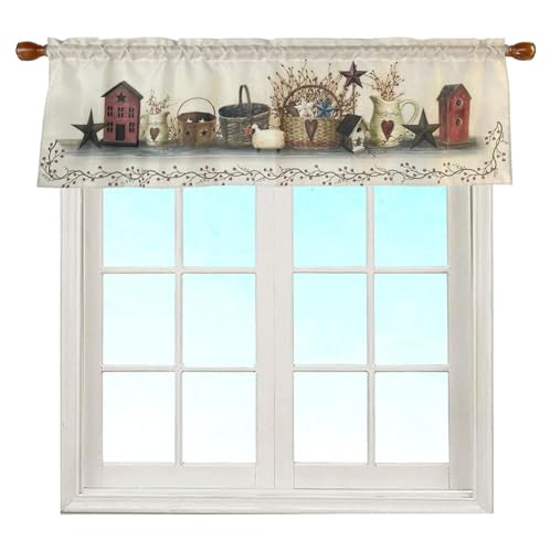 EZ.enjoy Country Hearts and Stars Window Curtain Valance for Decorative Rod Pocket 58 X 18 Inches