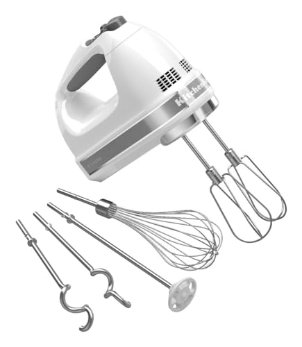 KitchenAid 9-Speed Digital Hand Mixer with Turbo Beater II Accessories and Pro Whisk - White