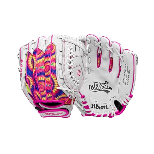 Wilson 2024 A440 Flash 11” Youth Infield Fastpitch Softball Glove - Right Hand Throw, White/Pink/Tie Dye