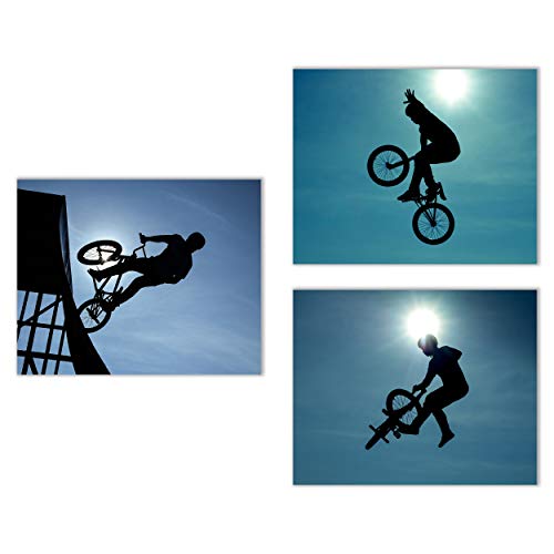 Summit Designs BMX Bicycle Wall Art Decor Prints - Set of 3 (8x10) Inch Poster Photos - Bike - Extreme Sports - Bedroom Gift Idea