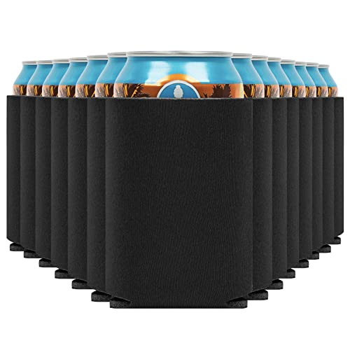 Blank Beer Can Coolers Sleeves (30-Pack) Soft Insulated Beer Can Cooler Sleeves - HTV Friendly Plain Black Can Sleeves for Soda, Beer & Water Bottles - Blanks for Vinyl Projects Wedding Favors & Gifts