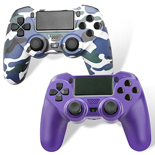 eeidc 2 Pack Wireless Controller for PS4, Remote Control for Playstation 4/Slim/Pro with Double Shock/Audio Jack/Six-axis Motion Sensor(Purple and Blue Camo)