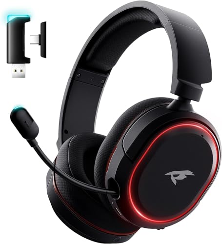 Wireless Gaming Headset, 2.4Ghz, Bluetooth 5.3, 4 in 1 Gaming Headphones, 7.1 Surround Sound,100H Playtime, Gaming Headsets with Retractable ENC Mic, RGB Light, Wireless Headset for PC PS5 PS4