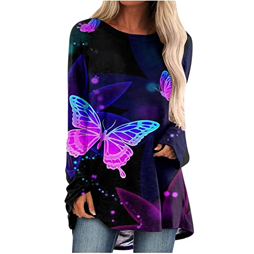 Wirziis Long Sleeve Tunic Tops for Womens 2022 Fall Trendy Casual Flowy Tshirt Dressy Butterfly Plus Size Tops for Legging