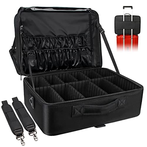 Extra-large Makeup Case, a Must for Double-layer Travel, a Storage Case for Professional Makeup Artists to Put Cosmetics, with Adjustable Partitions and Support