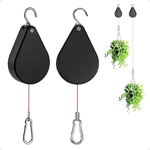 Kitwinney Retractable Plant Hanger - Upgrade Plant Pulleys for Hanging Plants, Easy to Raise and Lower, Suitable for Garden Flower Pots, Hanging Planter, Bird Feeder（Black, 2 PCS）
