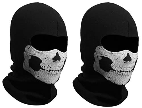 Nuoxinus 2 Pack Balaclava Black Ghosts Skull Full Face Mask for Men Women Cosplay Party Halloween Outdoor Motorcycle Bike Cycling Skateboard Hiking Skiing