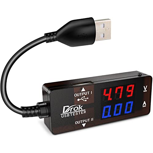 DROK USB Tester, USB-A 2.0 Digital Multimeter Dual USB Output Ports PD QC 3.0 Color LED Display, 7 Modes Capacity Voltage Current Power Voltmeter Ammeter for Laptop Power Bank Solar Panel