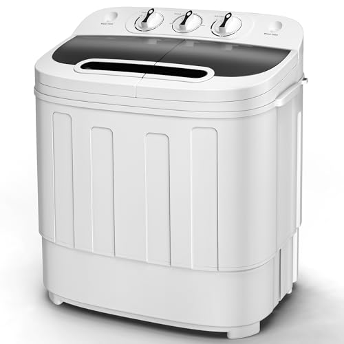 SUPER DEAL Compact Mini Twin Tub Washing Machine 13lbs Capacity Portable Washer Wash and Spin Cycle Combo, Built-in Gravity Drain for Camping, Apartments, Dorms, College, RV’s and Small Spaces