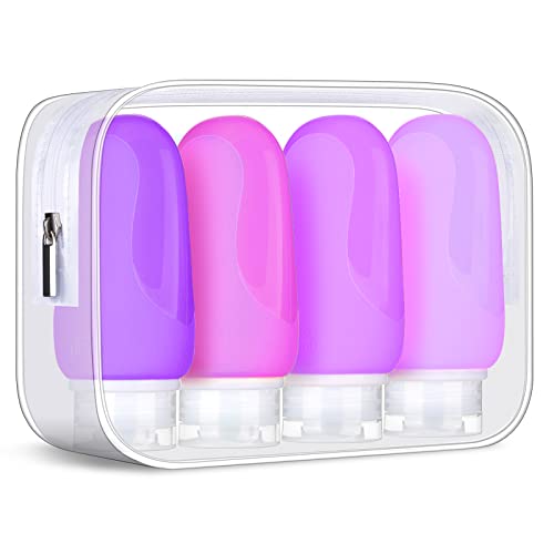 Morfone Travel Bottles Set for Toiletries, Tsa Approved Travel Size Containers BPA Free Leak Proof Refillable Liquid Silicone Squeezable Travel Accessories for Shampoo Conditioner Lotion（Purple）