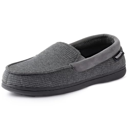 RockDove Men's Waffle Knit Memory Foam Moc Slipper with Removable Insole, Size 11 US Men,Dark Gray