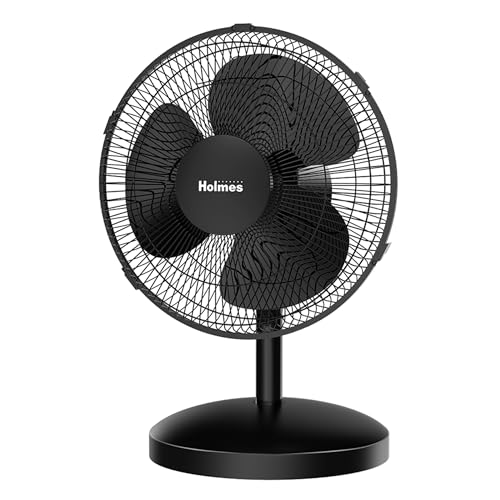 HOLMES 12' Table Fan, 75° Oscillation, 3 Speeds, 15° Adjustable Head Tilt, Ideal for Home, Bedroom or Office, Black