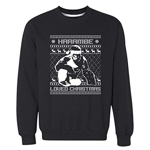 XtraFly Apparel Men's Harambe Loved Christmas Ugly Christmas Pullover Crewneck-Sweatshirt Black