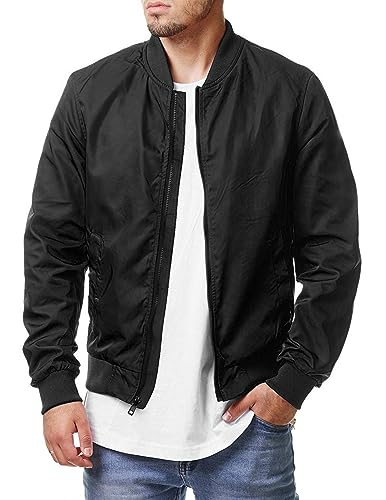 COOFANDY Men Bomber Jacket Lightweight Windbreaker Jackets For Men Black Zip Up Jacket Black M