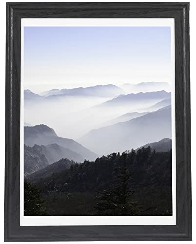 Medog 12x16 Picture Frame Made of Solid Wood Set of 1 Display Pictures 11x14 with or Without Mat, Arc Ultra Wide Edge Wooden Black Poster Wall Gallery（FMJ）