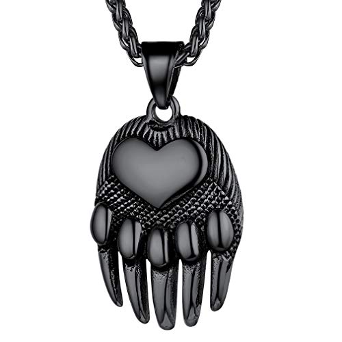 FaithHeart Bear Paw Pendant Necklace Viking Jewelry Men Black Stainless Steel Nordic Mythology Amulet Stuff Gift for Boy