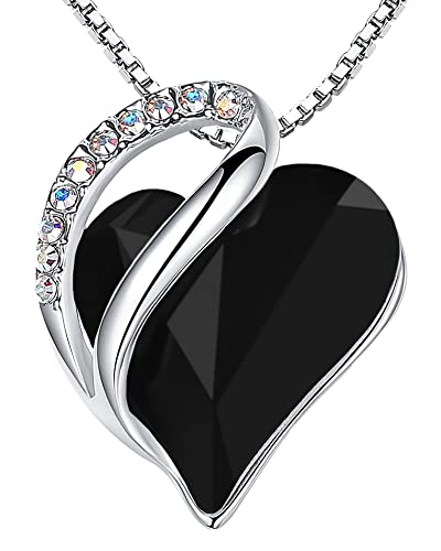 Leafael Mother’s Day Gifts for Wife, Necklaces for Women, Infinity Love Heart Pendant with Jet Black Healing Stone for Protection, Silver Plated 18 + 2 inch Chain, Birthday Jewelry for Mom & Her