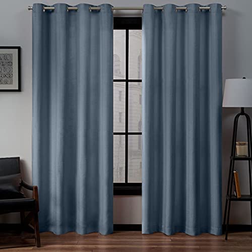 Exclusive Home Loha Linen Grommet Top Curtain Panel Pair, 54'x84', Blue