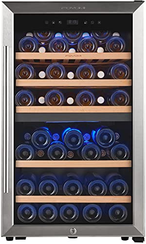 FOVOMI 52 Bottles Wine Cooler Fridge (Bordeaux 750ml),20' Freestanding Dual Zone Wine Refrigerator,Wine Cellar with Upgrade Compressor,Fast Cooling Quiet Low Vibration - Chiller for Kitchen,Home Bar
