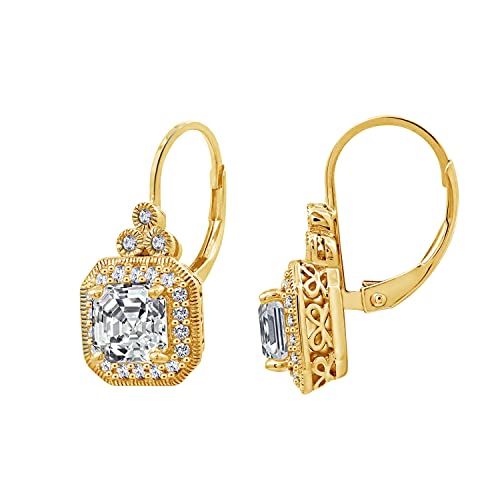Amazon Essentials Yellow-Gold-Plated Sterling Silver Infinite Elements Cubic Zirconia Asscher-Cut Antique Drop Earrings (previously Amazon Collection)