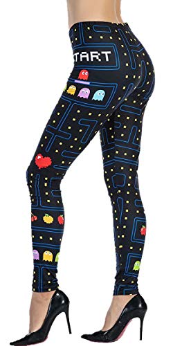 Ndoobiy Women's Printed Leggings Full-Length Regular Size Workout Leggings Pants Soft Capri M1-game61-1