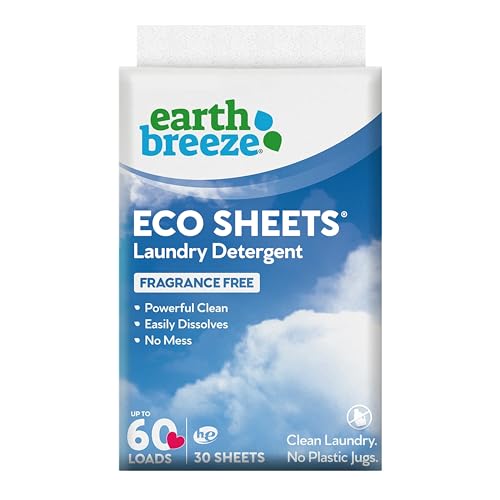 Earth Breeze Laundry Detergent Sheets - 30 Detergent Sheets - 60 Loads - Concentrated Liquidless Laundry Soap - No Plastic Jug - Fragrance-Free