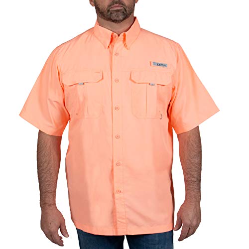 HABIT Men’s Fourche Mountain Short Sleeve River Guide Fishing Shirt, Spiked Peach, 3X-Large