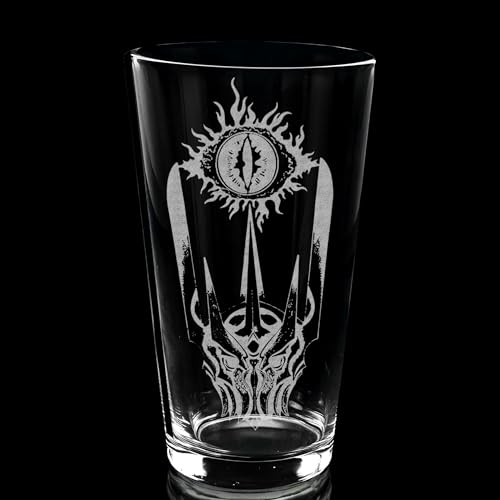 EYE OF SAURON Engraved 16oz Pint Glass | Inspired by Tolkien LOTR and Middle Earth | Great Christmas Gift Idea | Unique Elvish Hobbit Wizard Fantasy Decor!