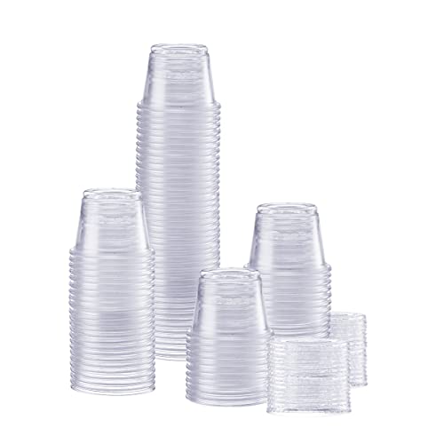 Comfy Package [100 Sets - 1 oz.] Plastic Disposable Portion Cups With Lids, Souffle Cups