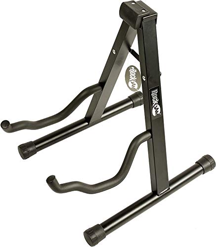 RockJam Foldable A-Frame Guitar Stand with Cushioned Arms and Rubber Feet. Electric, Acoustic & Bass Holder. (RJGS01)