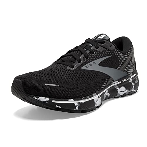 Brooks Ghost 14 Sneakers for Men Offers Soft Fabric Lining, Plush Tongue and Collar, and L Lace-Up Closure Shoes Black/Grey/White 9.5 D - Medium