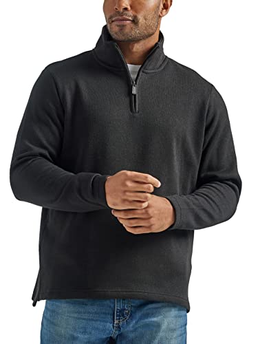 Wrangler Authentics Men's Long Sleeve Fleece Quarter-Zip, Caviar, Medium