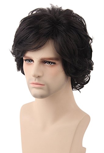 Topcosplay Men's Wigs Black Short Wavy Shaggy Style Layered Cosplay Halloween Costumes Male Wig