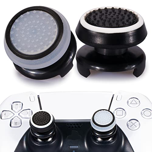 Playrealm FPS Thumbstick Extender & Printing Rubber Silicone Grip Cover 2 Sets for PS5 Dualsenese & PS4 Controller (Black+Clear)