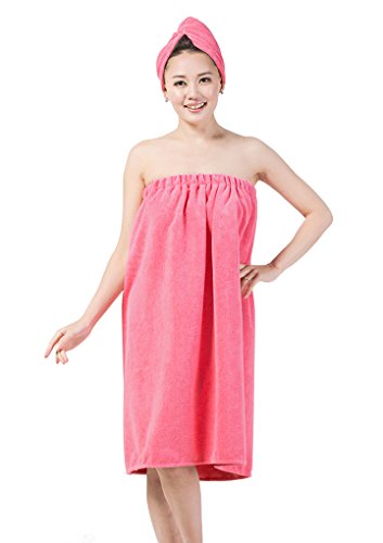 Absorbent Microfiber Sexy Spa Bath Wrap Cover Up Towels Set Soft Fleece Terry Bathrobe Bath Towel Tube Dress Robe Nightgown Sleepwear w Shower Hair Drying Turban Cap Hat for Women Girls