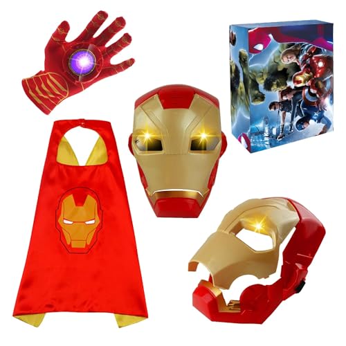 PARENSNI Cosplay Superhero Capes Luminous Voice Toy Glove A Sound and Light Mask that Opens and Closes Kids Toys Birthday Christmas Gift