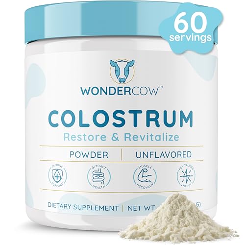 WonderCow Colostrum Supplement Powder for Gut Health, Immune Support, Muscle Recovery & Wellness | Natural IgG Pure Whole Bovine Colostrum Superfood, Unflavored, 60 Servings