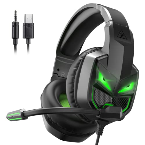 EKSA [2024 New] Fenrir Gaming Headset with Microphone for PS4 PC Xbox one PS5 Switch Laptop, Over Ear Headphones Wired with Noise Cancelling Mic, 3.5m Audio Jack, 50mm Stereo Drivers, Led Light