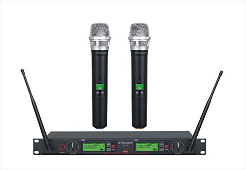 GTD Audio 2x800 Adjustable Frequency UHF True Diversity Wireless Handheld Microphone Mic System Ideal for Church, Karaoke, Dj Party, Range 400 ft