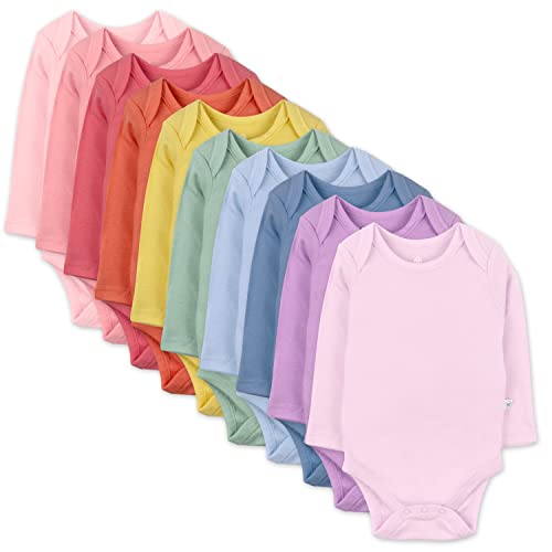 HonestBaby 10-Pack Long Sleeve Bodysuits One-piece 100% Organic Cotton for Infant Baby Boys, Girls, Unisex , Rainbow Gems Pinks, 3-6 Months
