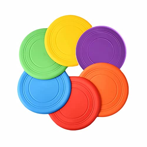 SUHEEUS Kids Flying Disc Toy Outdoor Playing Lawn Game Disk Flyer for Kindergarten Teaching Soft Silicone Colorful 6 Pack Bulk Set…